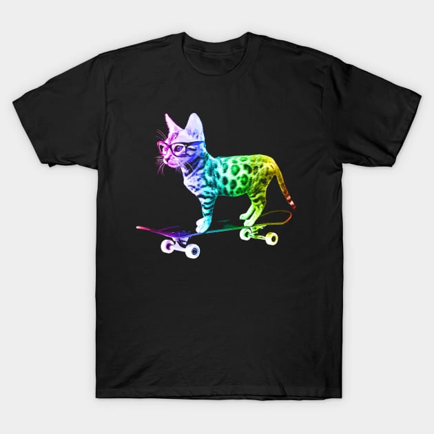 Rainbow Skateboard Cat T-Shirt by robotface